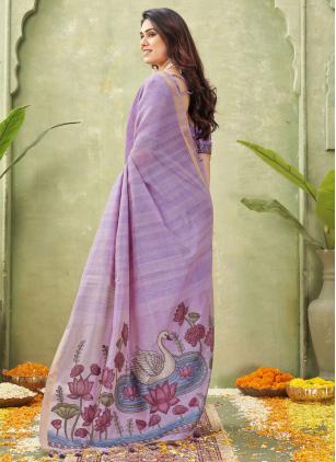 
                      Cotton Woven Lavender Contemporary Saree