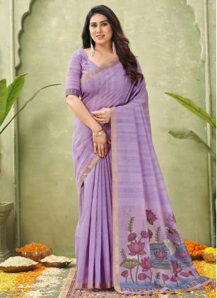 
                      Cotton Woven Lavender Contemporary Saree
