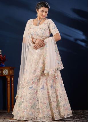
                      Bridal Cream Net Embroidered Trendy Lehenga Choli