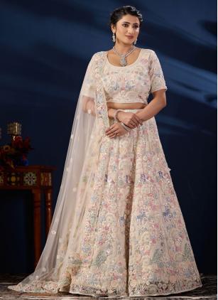 
                      Bridal Cream Net Embroidered Trendy Lehenga Choli