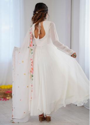 
                      Embroidered Faux Georgette White Salwar Kameez