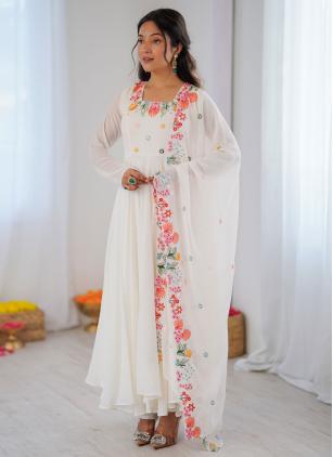 
                      Embroidered Faux Georgette White Salwar Kameez