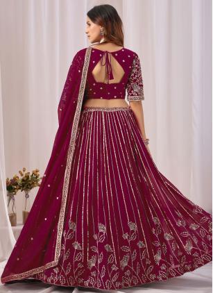 
                      Embroidered Wine Faux Georgette Designer Lehenga Choli