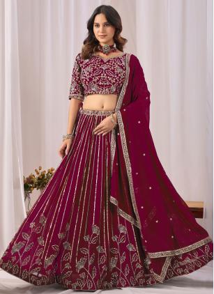 
                      Embroidered Wine Faux Georgette Designer Lehenga Choli