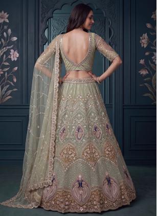 
                      Engagement Green Net Beads Designer Lehenga Choli