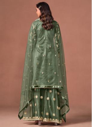 
                      Net Embroidered Green Pakistani Salwar Kameez