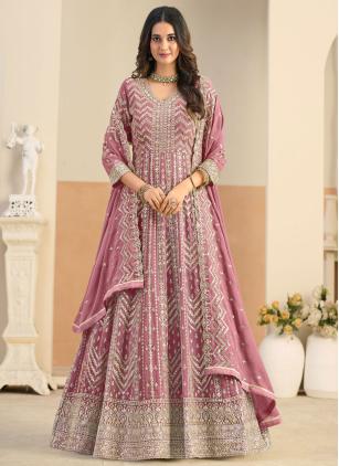 
                      Gratifying Pink Faux Georgette Anarkali Suit with Dupatta