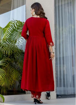 
                      Red Embroidered Silk Anarkali Salwar Kameez