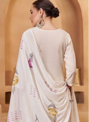 
                      White Fancy Cotton Mirror and Thread Work Salwar Suit