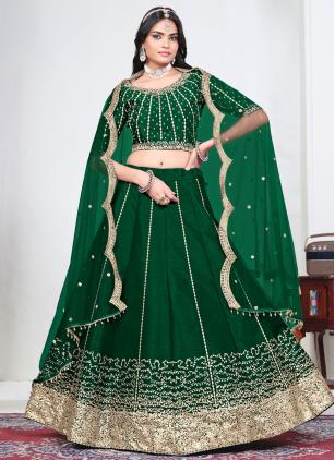 
                      Green Art Silk Embroidered Designer Lehenga Choli