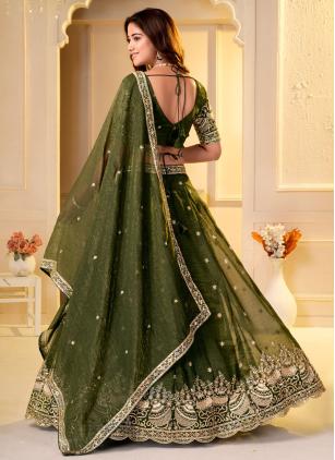 
                      Green Beads Crunchy Trendy Lehenga Choli