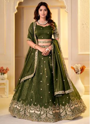 
                      Green Beads Crunchy Trendy Lehenga Choli