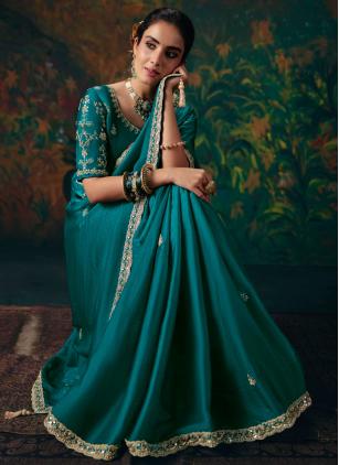 
                      Green Beads Zari Work Saree For Engagement and Wedding