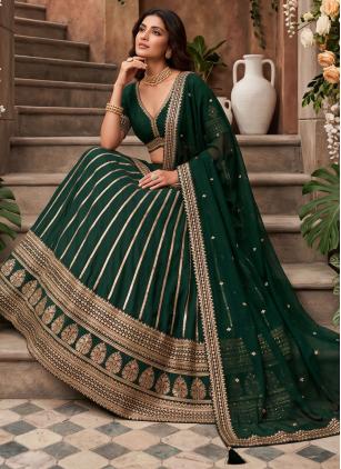 
                      Green Ceremonial Silk Readymade Lehenga Choli