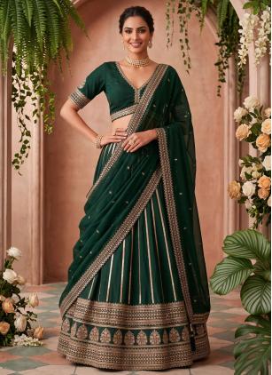 
                      Green Ceremonial Silk Readymade Lehenga Choli