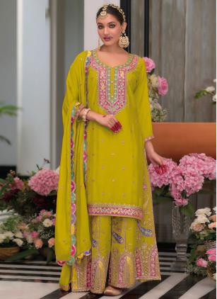 
                      Chinon Green Sequins Embroidered Salwar Kameez