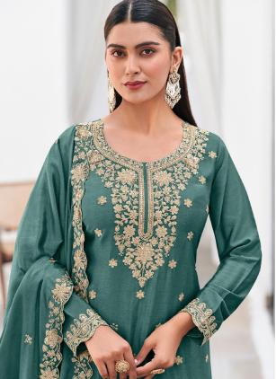 
                      Green Chinon Embroidered Trendy Salwar Kameez for Festival