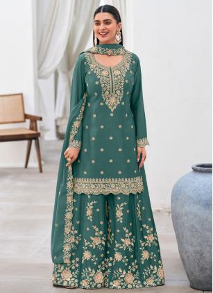 
                      Green Chinon Embroidered Trendy Salwar Kameez for Festival