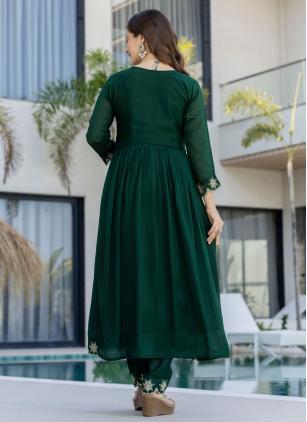 
                      Green Embroidered Vichitra Silk Trendy Salwar Kameez