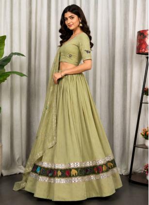 
                      Green Embroidered Vichitra Silk Designer Lehenga Choli