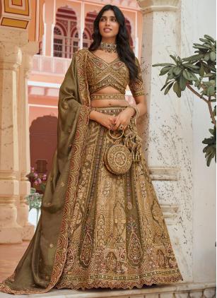 
                      Green Engagement Banarasi Embroidered Designer Lehenga Choli
