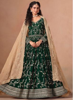 
                      Green Faux Georgette Embroidered Anarkali Salwar Suit