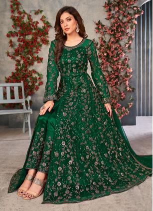
                      Net Embroidered Green Floor Lenght Salwar Kameez