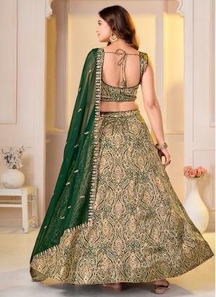 
                      Green Jacquard Work Brocade Designer Lehenga Choli