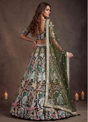 
                      Green Net Embroidered Trendy Lehenga Choli