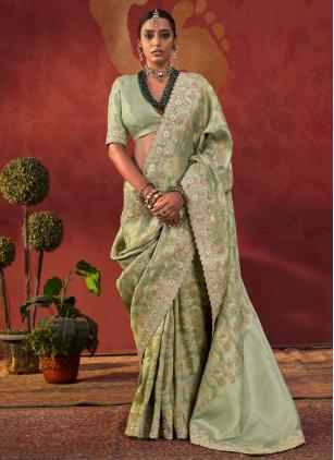
                      Green Embroidered Engagement and Wedding Saree