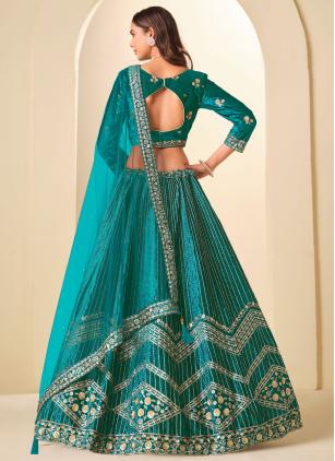 
                      Green Velvet Trendy Lehenga Choli for Ceremonial, Engagement and Wedding