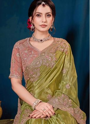 
                      Green Viscose Embroidered Trendy Saree