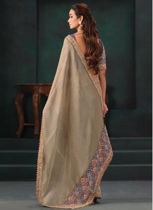 
                      Jute Tissue Silk Cut Dana Beige Trendy Saree