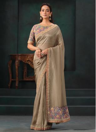 
                      Jute Tissue Silk Cut Dana Beige Trendy Saree