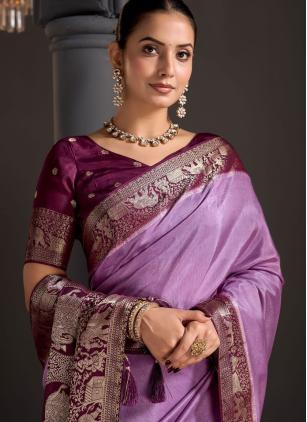 
                      Lavender Ceremonial Viscose Woven Classic Saree