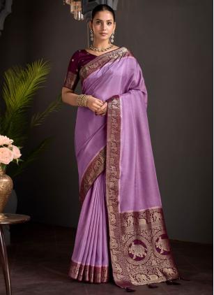 
                      Lavender Ceremonial Viscose Woven Classic Saree