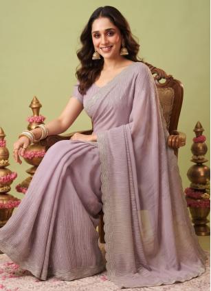 
                      Lavender Georgette Embroidered Trendy Saree