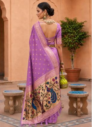
                      Lavender Meenakari Work Trendy Festival Saree