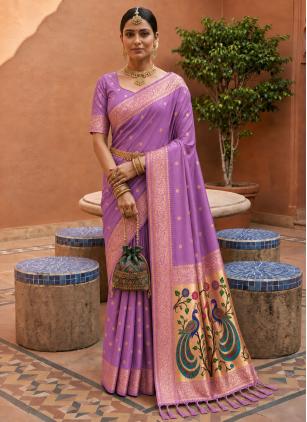 
                      Lavender Meenakari Work Trendy Festival Saree