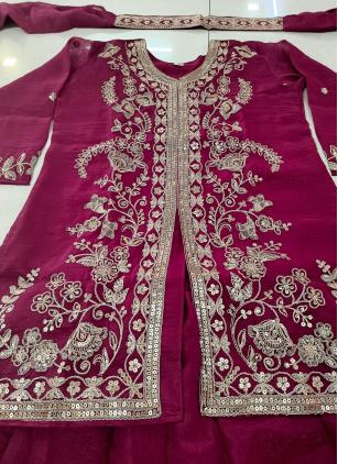 Magenta Crunchy Embroidered Full Sleeved Salwar Ka
