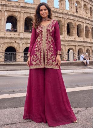Magenta Crunchy Embroidered Full Sleeved Salwar Ka