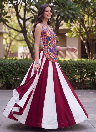 
                      Maroon and White Rayon Embroidered Designer Lehenga Choli Festive Wear