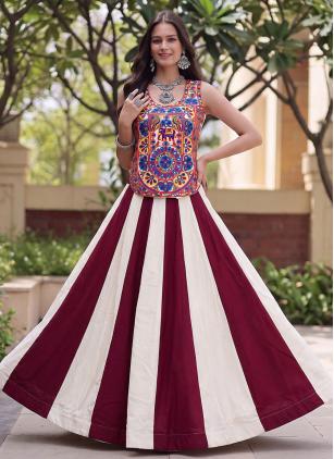 
                      Maroon and White Rayon Embroidered Designer Lehenga Choli Festive Wear