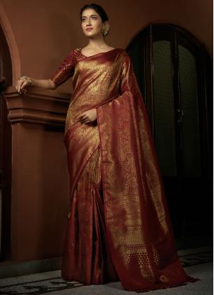 
                      Maroon Ceremonial Weaving Kanjivaram Silk Traditional Saree