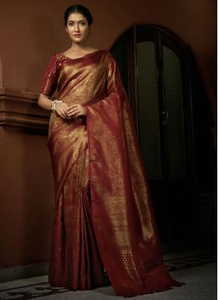 
                      Maroon Ceremonial Weaving Kanjivaram Silk Traditional Saree