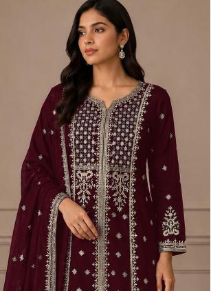
                      Maroon Embroidered Georgette Trendy Salwar Kameez