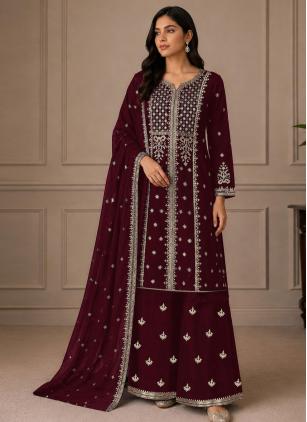 
                      Maroon Embroidered Georgette Trendy Salwar Kameez