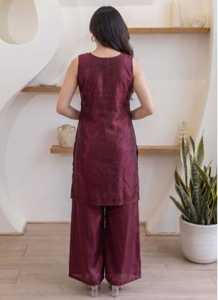 
                      Maroon Fandy Satin Embroidered Trendy Salwar Kameez