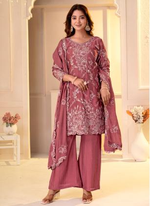 
                      Mauve Crush Embroidered Palazzo Salwar Kameez