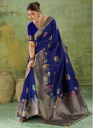 
                      Meenakari Casual Blue Banarasi Classic Saree
